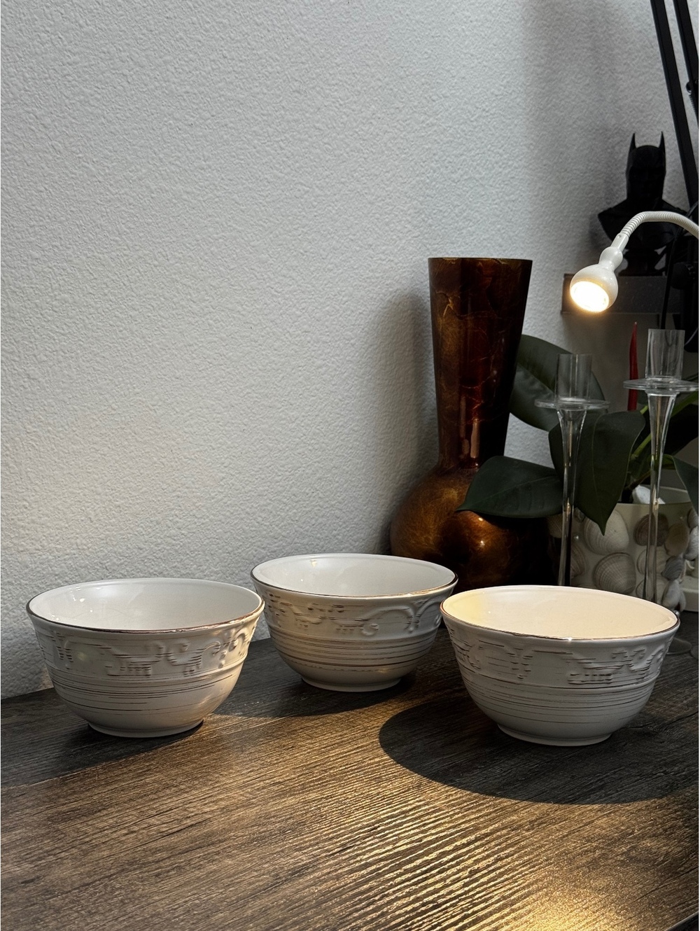 Set of 3 Gourmet Basics by Mikasa Trellis Stoneware Cereal Bowls 6”